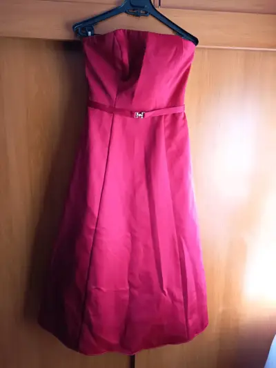 Vestido de fiesta rojo sin tirantes Michaelangelo - miniatura 1
