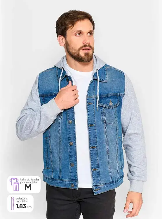Chaqueta de mezclilla con capucha gris para hombre