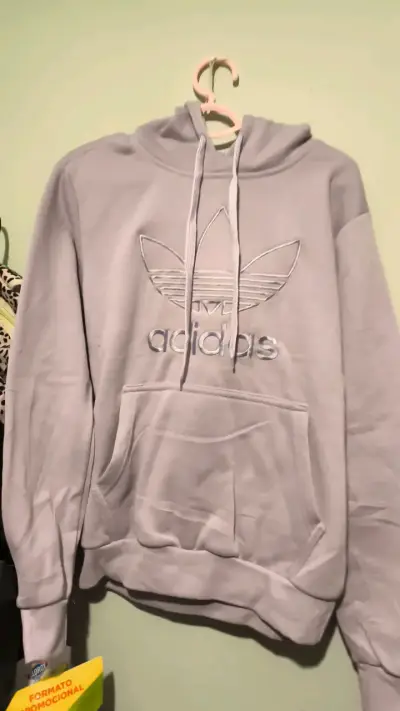 Polerón gris con capucha Adidas logo grande - miniatura 1