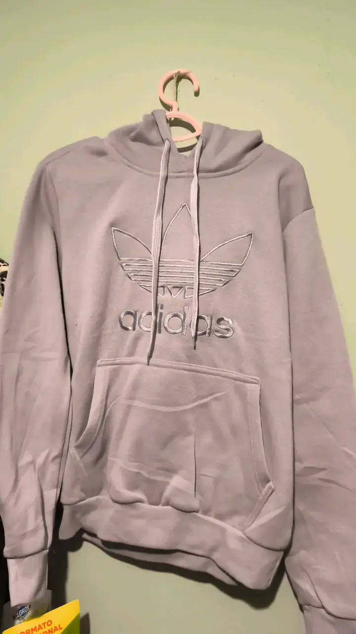 Polerón gris con capucha Adidas logo grande - 2