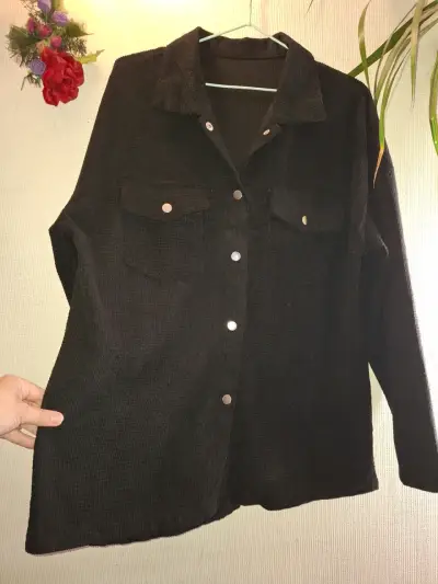 Chaqueta de pana negra para mujer - miniatura 1