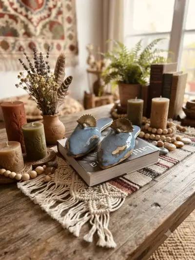 Zapatillas decorativas de cerámica azul con detalles dorados - miniatura 2