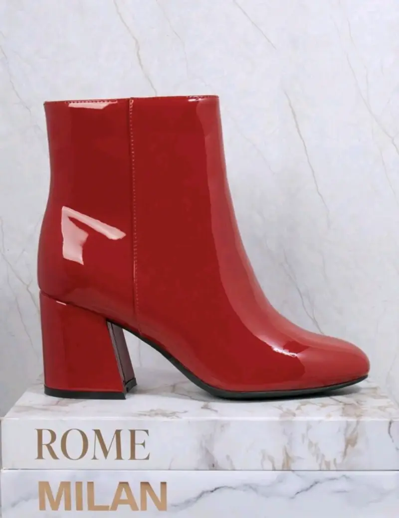 Botines rojos de charol con tacón grueso talla 39 - 2