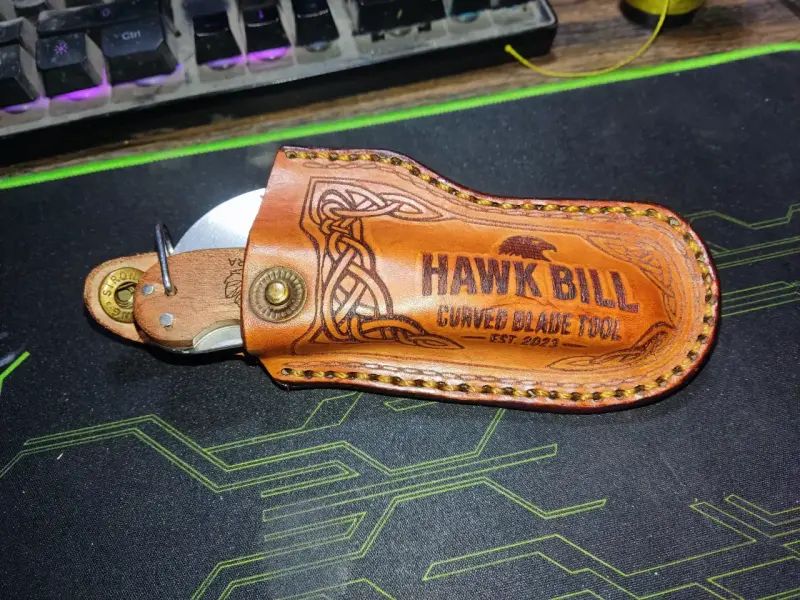 Cuchillo viticultor Hawk Bill con funda de cuero - 5