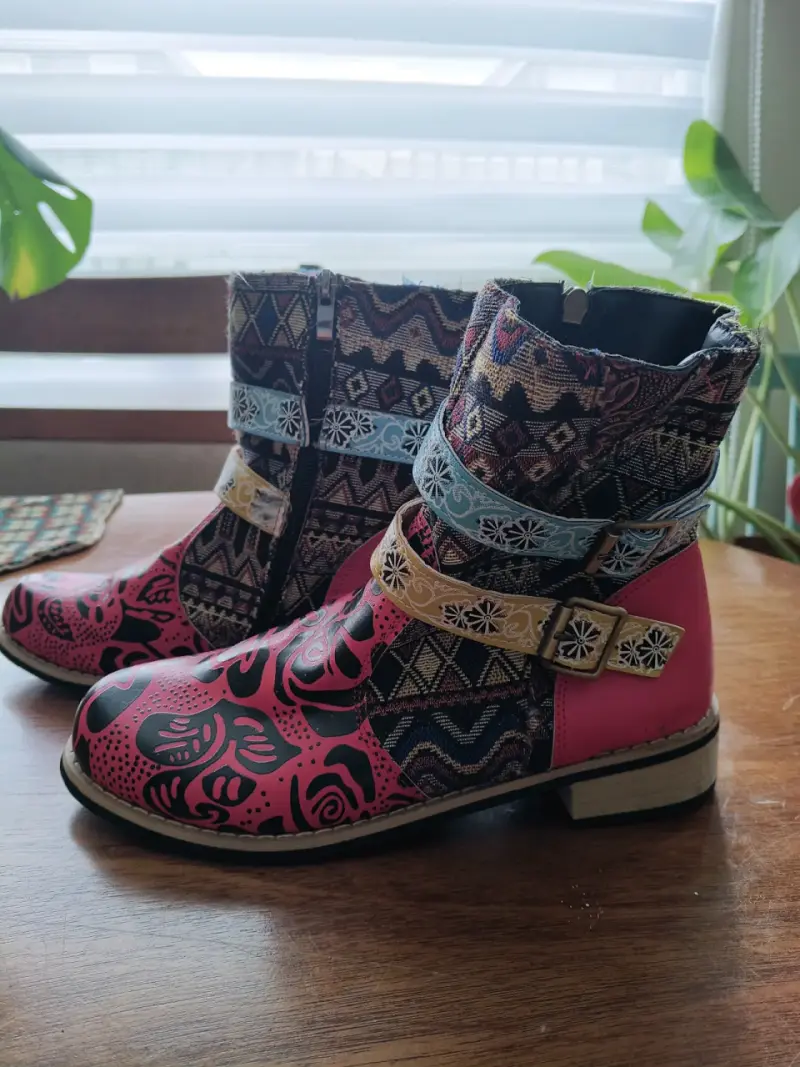 Botas de cuero estampadas multicolor para mujer - 2