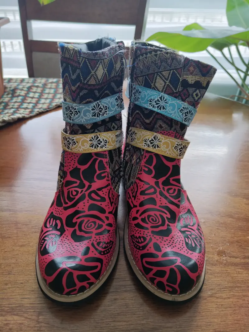 Botas de cuero estampadas multicolor para mujer - 3