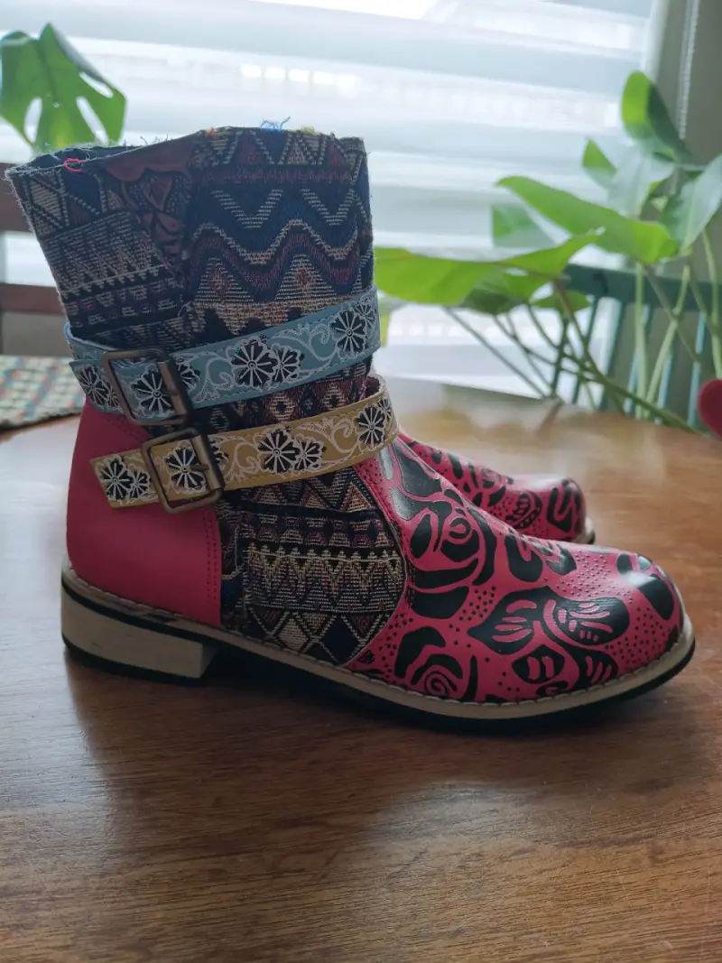 Botas de cuero estampadas multicolor para mujer - 4
