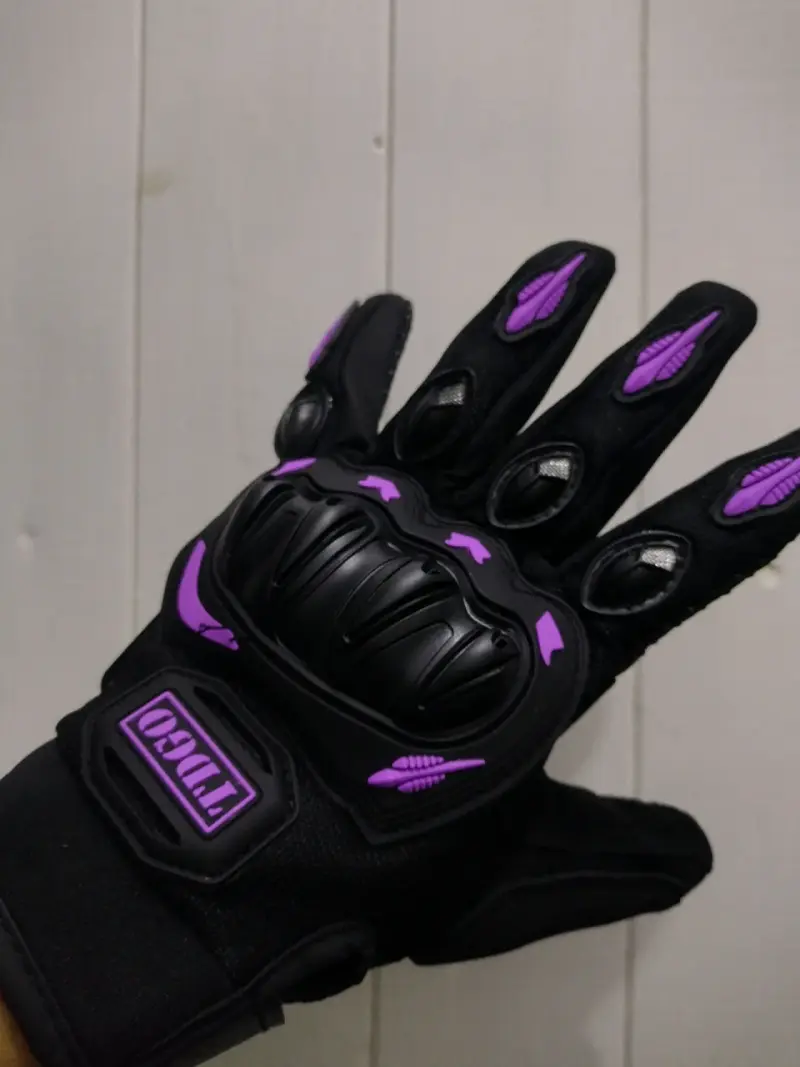 Guantes de moto negros con protección rosa - 2