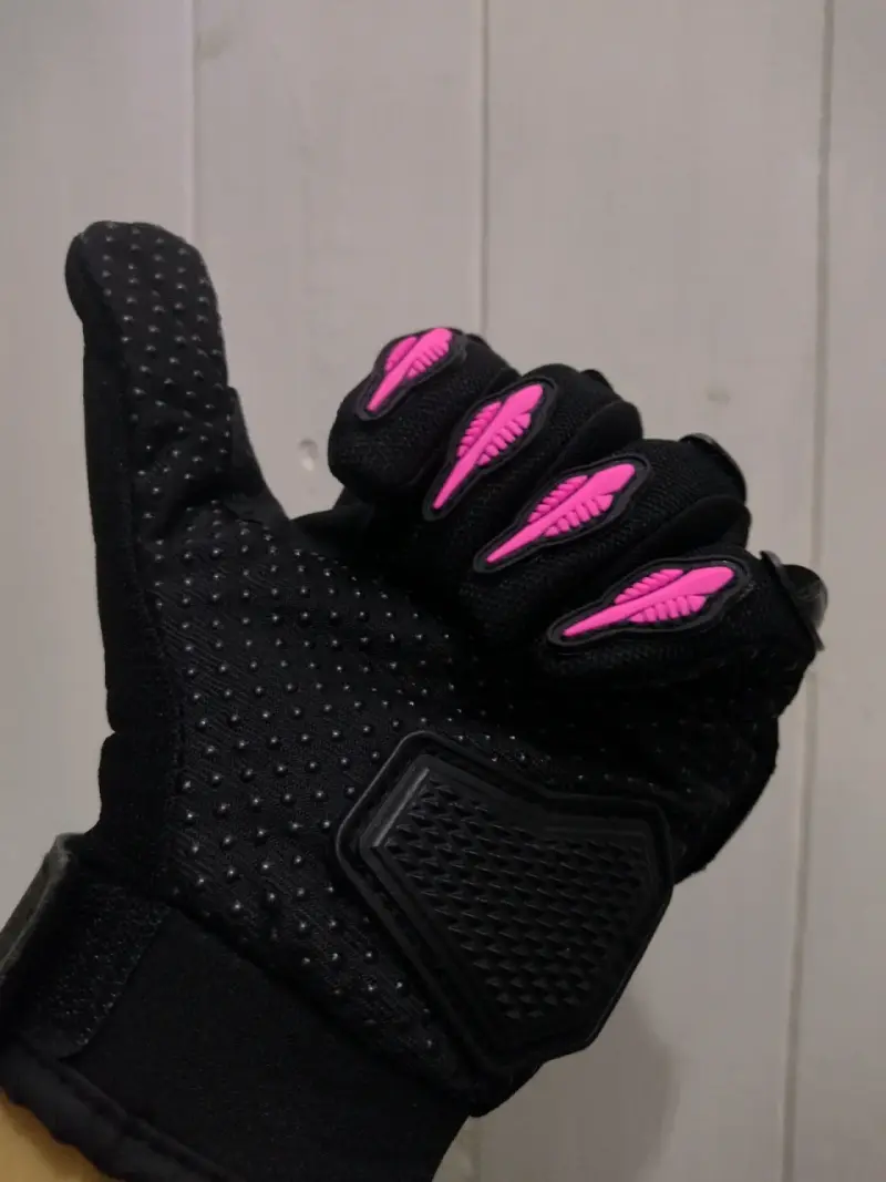 Guantes de moto negros con protección rosa - 3