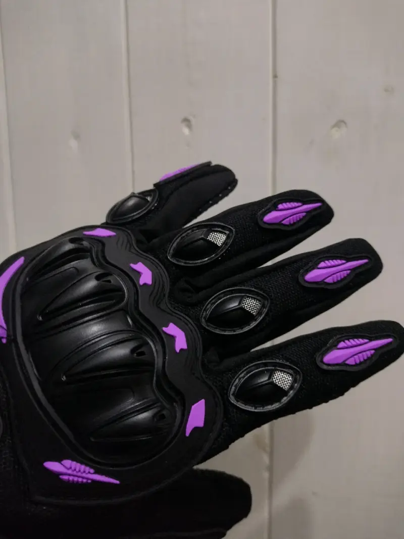 Guantes de moto negros con protección rosa - 6