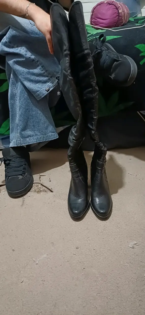 Botas largas negras de cuero para mujer - 3