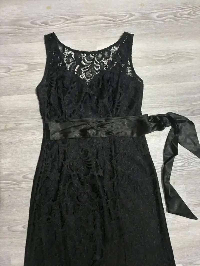 Vestido largo de encaje negro elegante talla M - 3