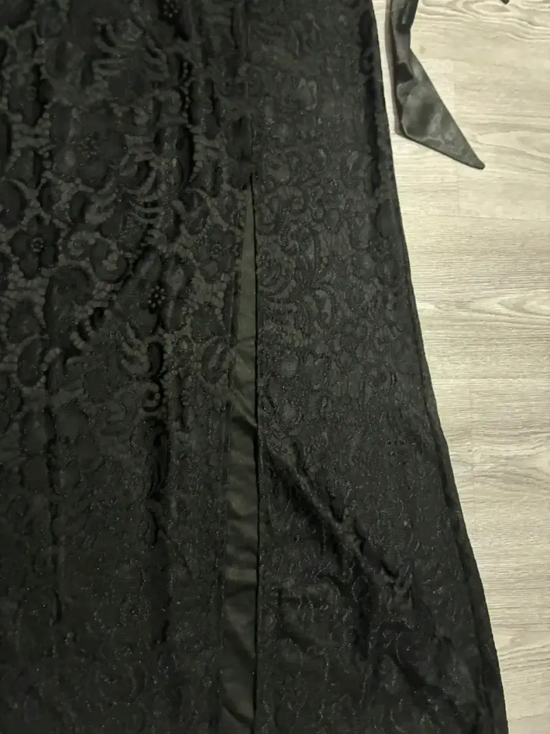 Vestido largo de encaje negro elegante talla M - 4