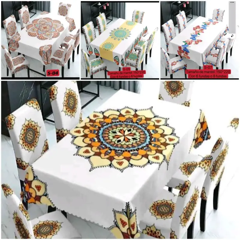 Juego de mantel y fundas con diseño mandala
