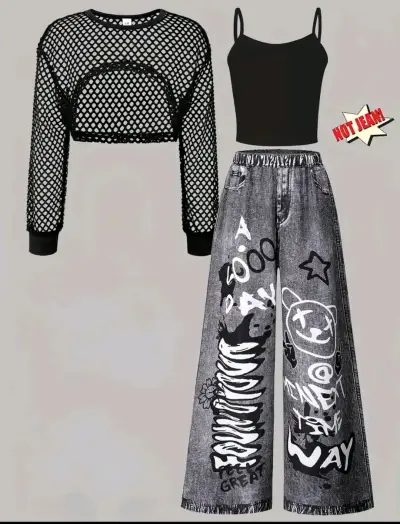 Conjunto 10-12 con top de malla y pantalones esta - miniatura 1