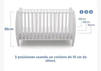 Cuna de madera blanca 3 etapas ajustable - miniatura 3