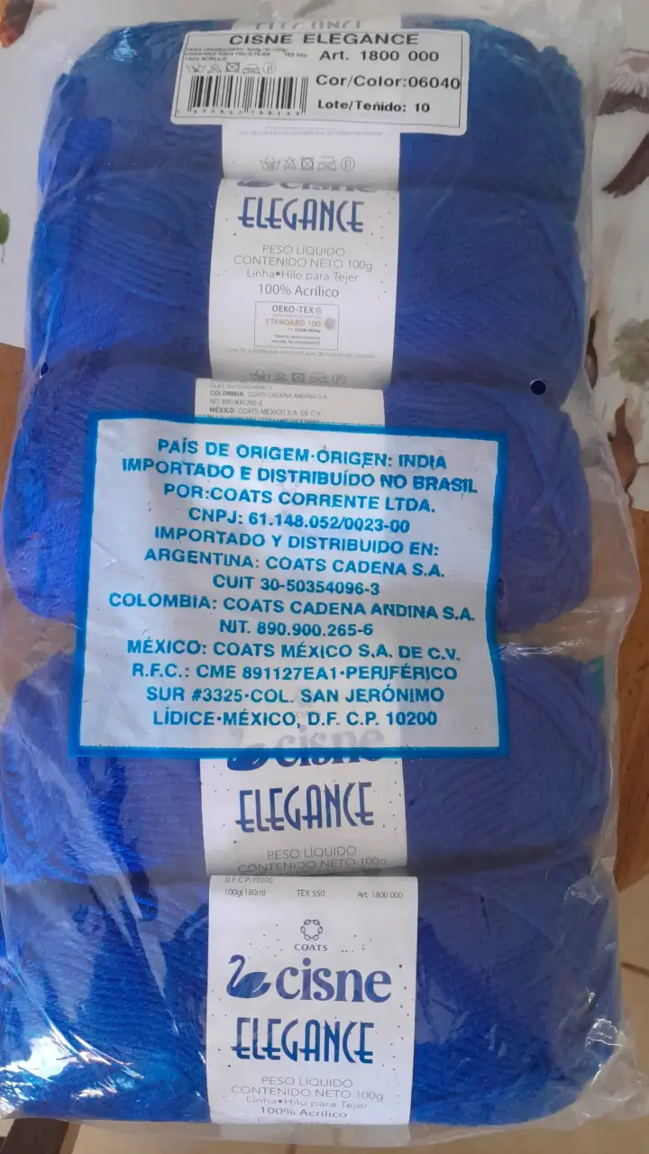 Lana Acrílico Azul Cisne Elegance 100g