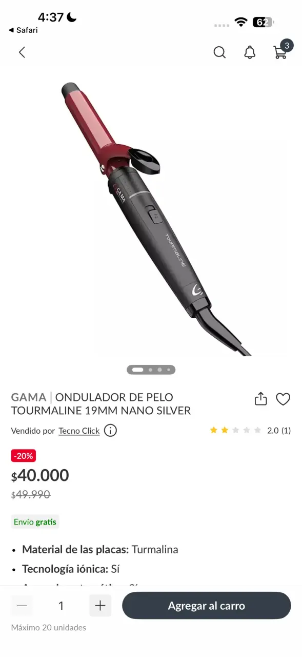 Ondulador de Pelo Gama Tourmaline 19mm Nano Silver