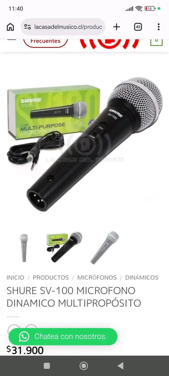 Micrófono Dinámico Multipropósito Shure SV100 - 1