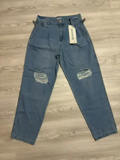 Jeans Slouchy Azul con Detalles Desgastados - miniatura 1