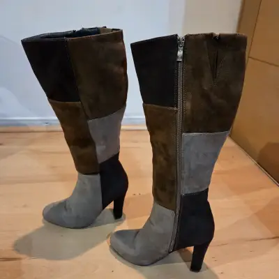 Botas de tacón alto en gamuza multicolor - miniatura 1
