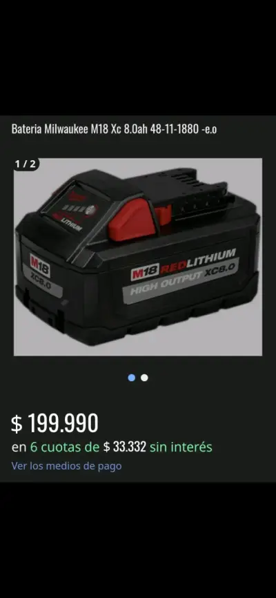 Batería Milwaukee M18 XC 8.0Ah de Alta Capacidad - miniatura 1