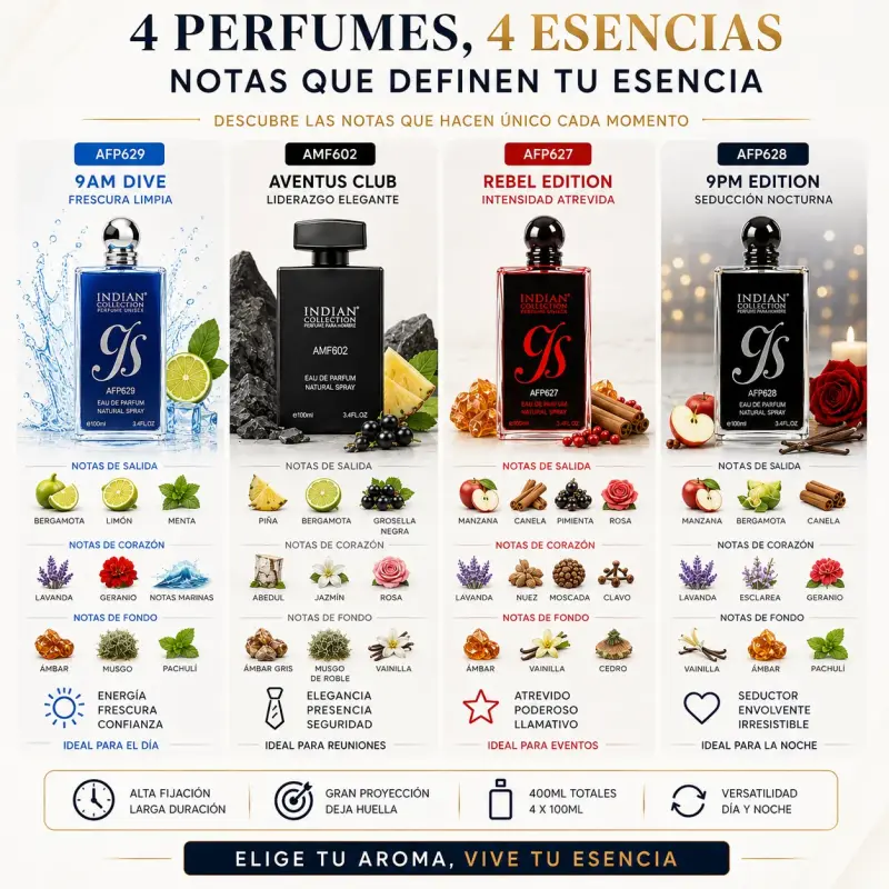 Pack 4 Perfumes Hombre 100ml Inspiración 9pm 9am - 6