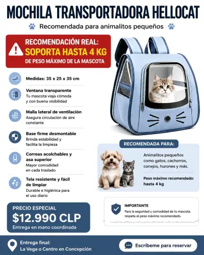 Mochila transportadora para mascotas pequeñas Hellocat - miniatura 1