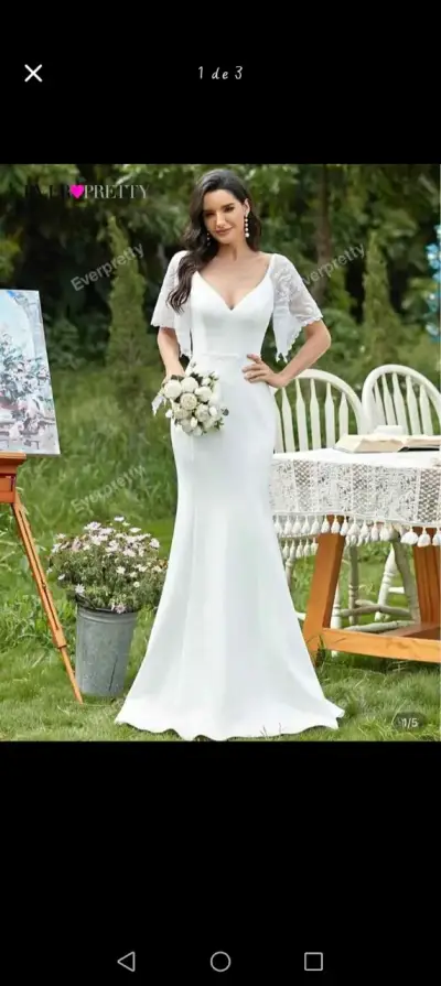 Vestido de Novia Blanco con Mangas de Encaje - miniatura 1