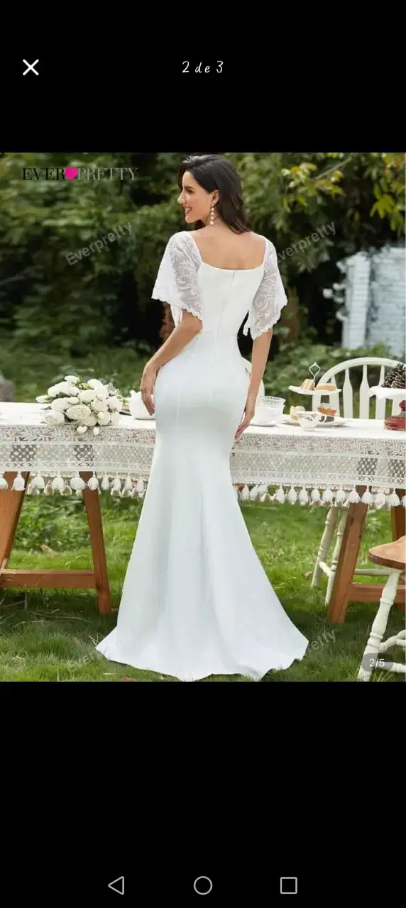 Vestido de Novia Blanco con Mangas de Encaje - 2
