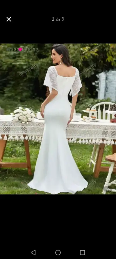 Vestido de Novia Blanco con Mangas de Encaje - miniatura 2