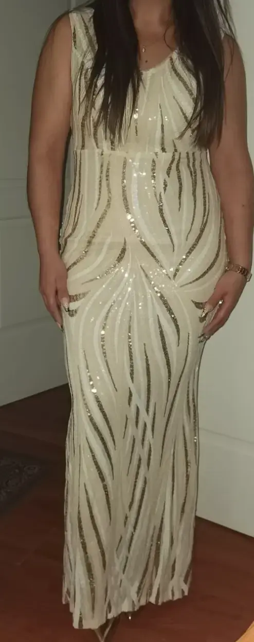 Vestido largo de fiesta con lentejuelas doradas - 2