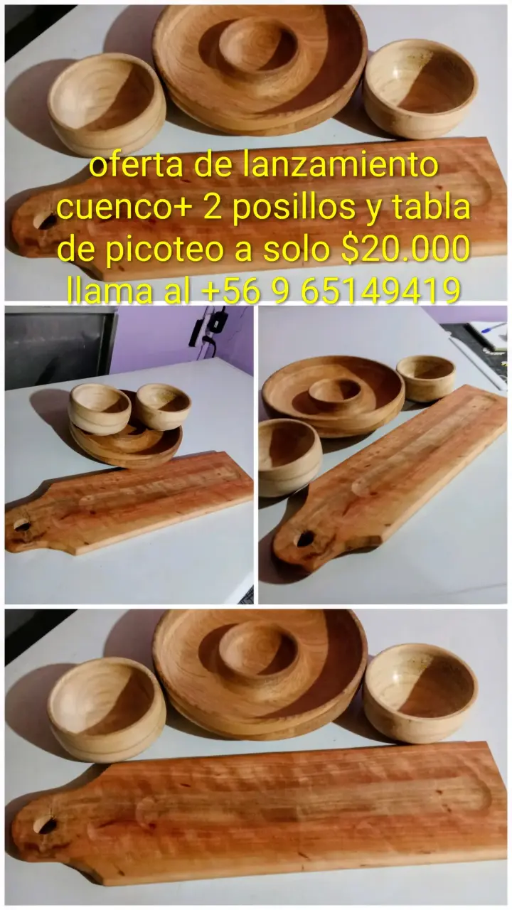 Set de Cuencos y Tabla de Madera para Picoteo