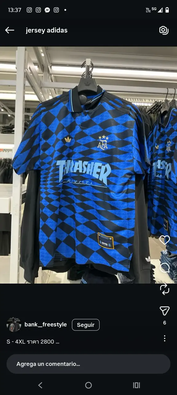 Camiseta Adidas Thrasher AFA Azul y Negra xxl - 2
