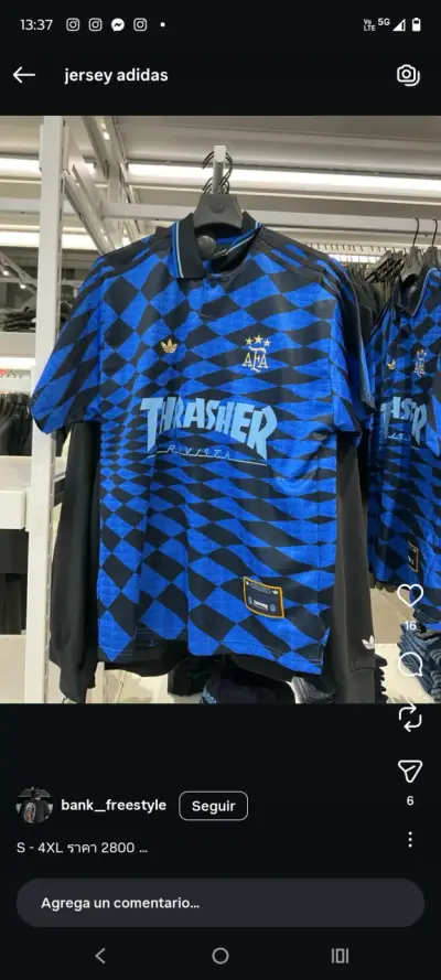 Camiseta Adidas Thrasher AFA Azul y Negra xxl - miniatura 2