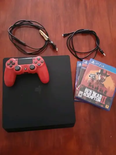 Consola PS4 con control rojo y juegos incluidos - miniatura 1