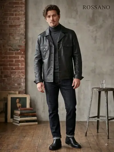 Chaqueta de cuero legítimo negra Rossano unisex - miniatura 1