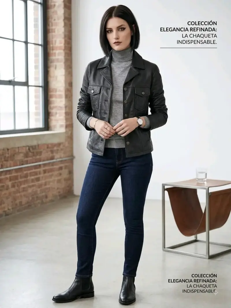 Chaqueta de cuero legítimo negra Rossano unisex - 2