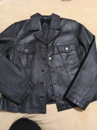 Chaqueta de cuero legítimo negra Rossano unisex - miniatura 3