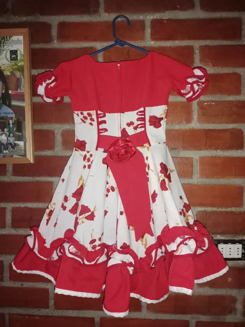 Vestido de fiesta infantil rojo con flores - 2