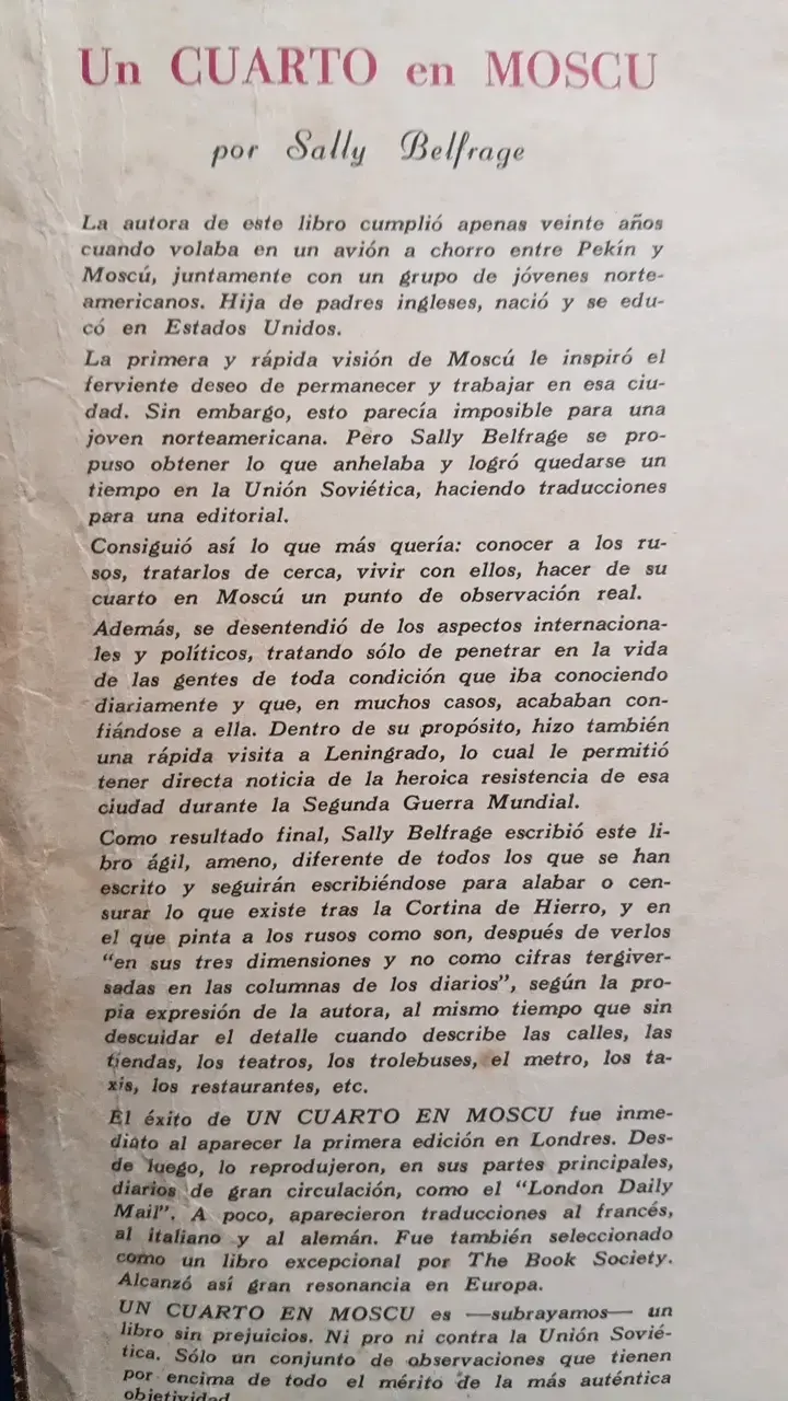 Libro 'Un Cuarto en Moscú' de Sally Belfrage - 2