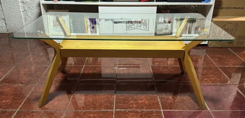 Mesa de centro de vidrio y madera moderna - 2