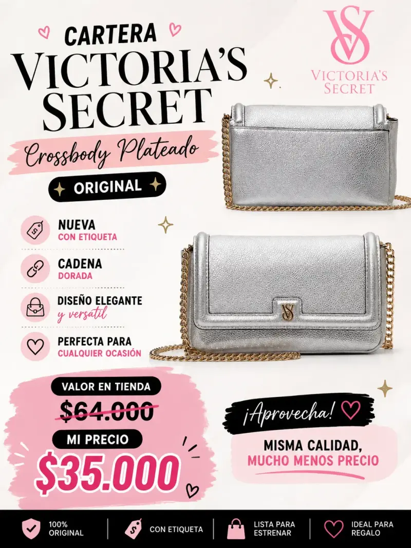 Cartera Crossbody Plateada Victoria's Secret Original