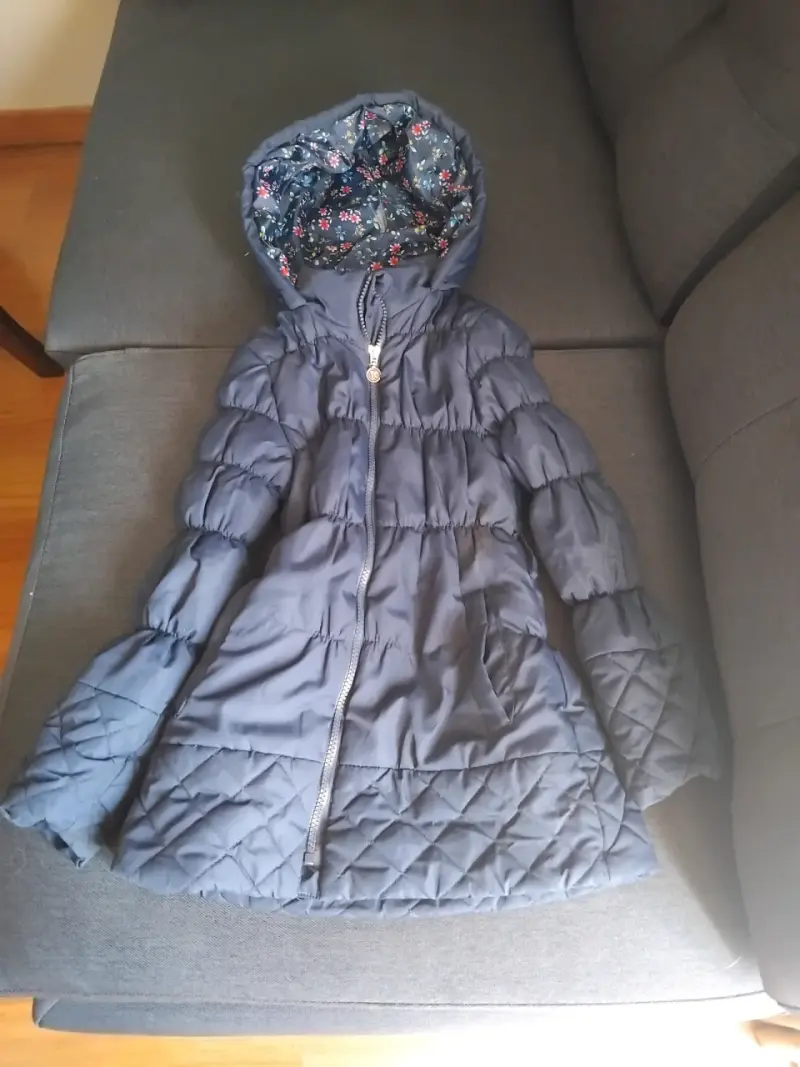 Abrigo de invierno azul para niña con capucha - 1