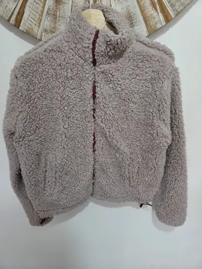Chaqueta de lana sintética beige para mujer - miniatura 1