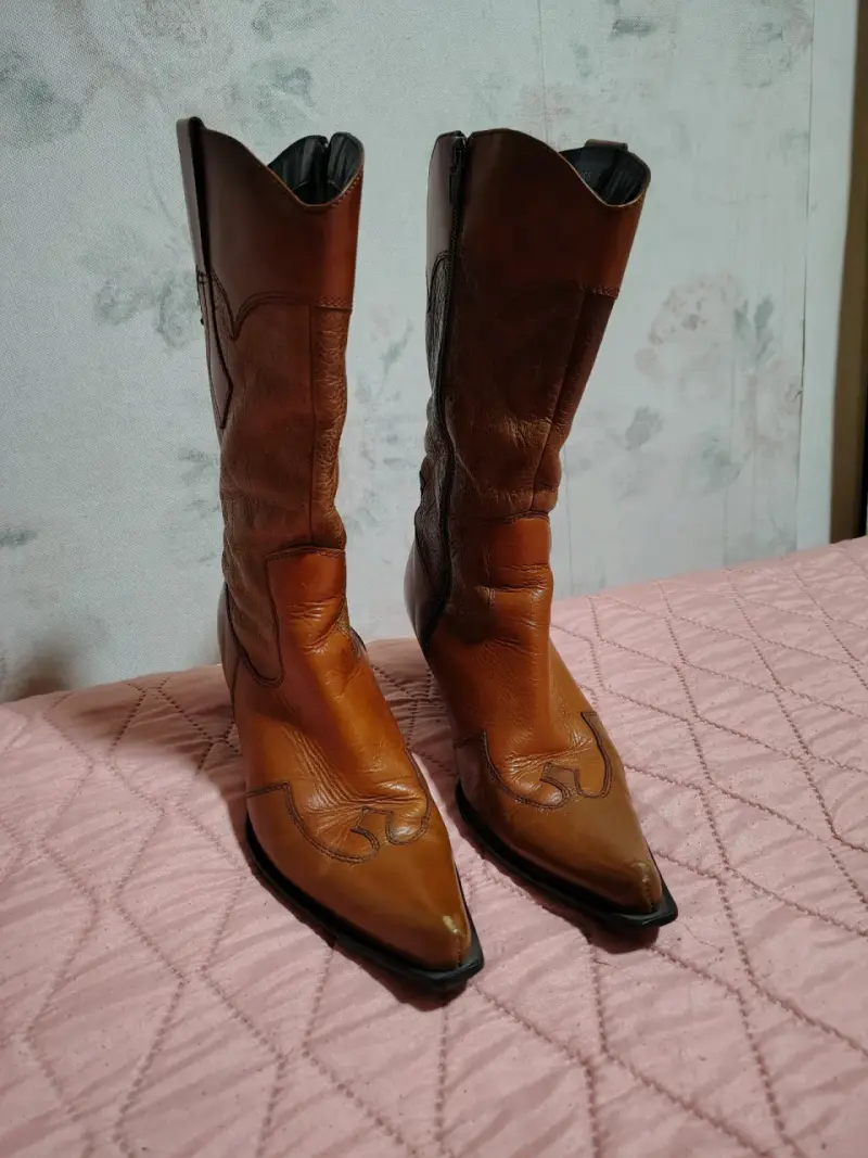 Botas vaqueras de cuero Talla 35  marrón con tacón - 3