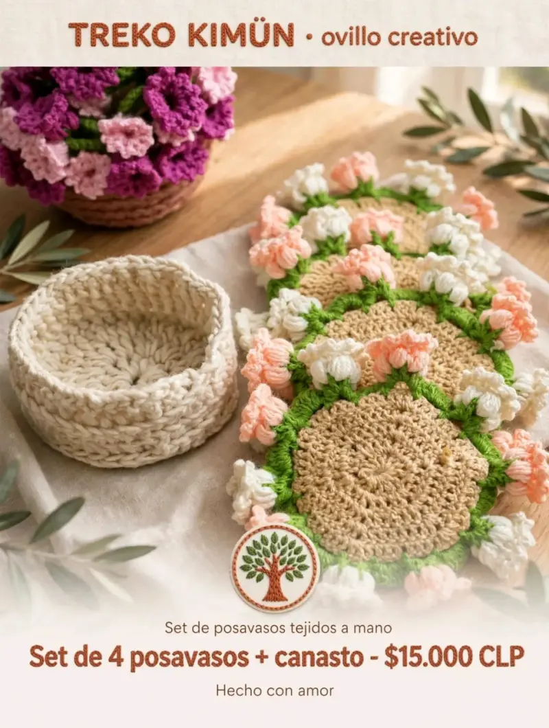 Set de posavasos tejidos a mano con canasto - 1
