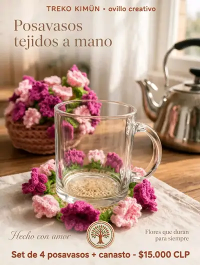 Set de 4 posavasos tejidos a mano con canasto - miniatura 1