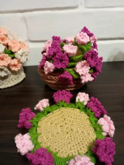 Set de 4 posavasos tejidos a mano con canasto - miniatura 2