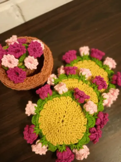 Set de 4 posavasos tejidos a mano con canasto - miniatura 4